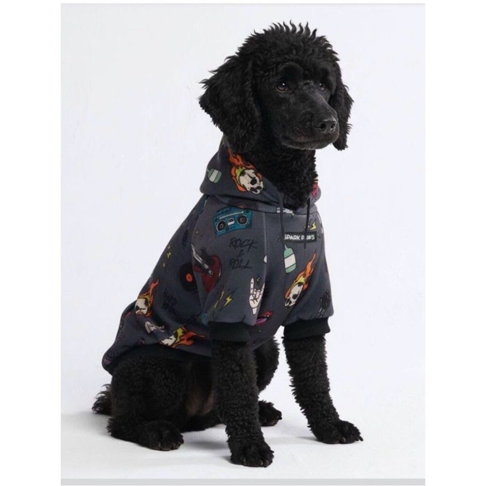 Rock & Roll Charcoal Hoodie for Dogs SPARK PAWS
